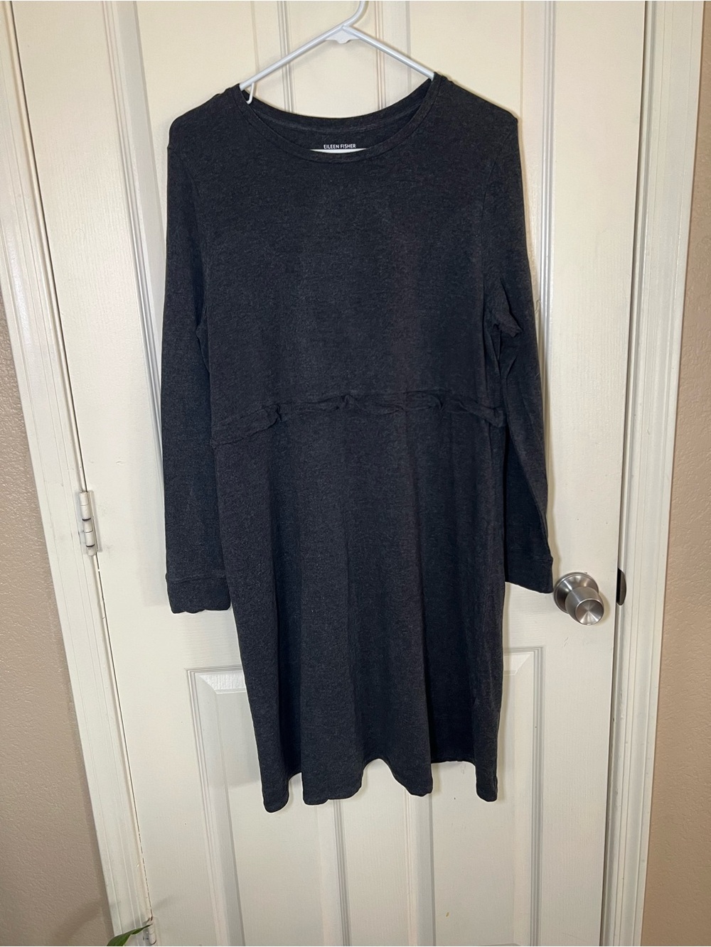 Eileen Fisher Charcoal Gray Tencel Lyocell Long Sleeve Knit Dress Large